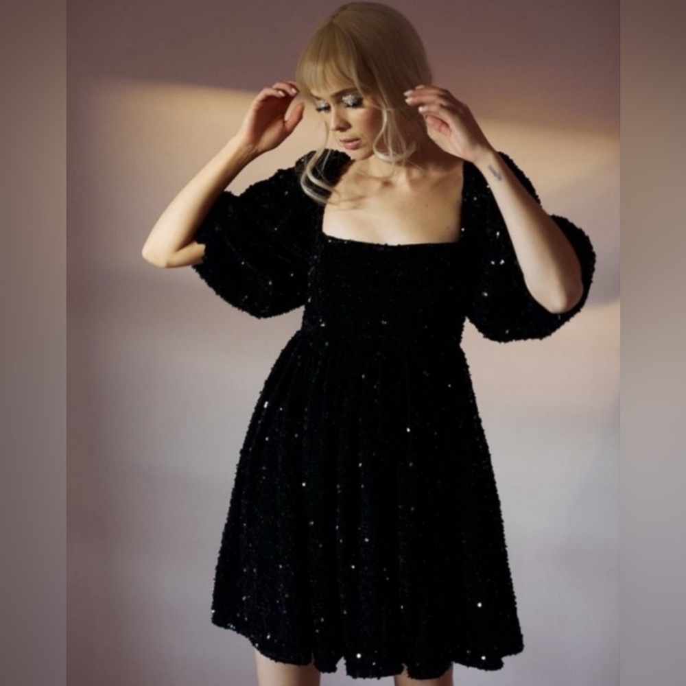 Selkie Black Velvet Sequin Dress